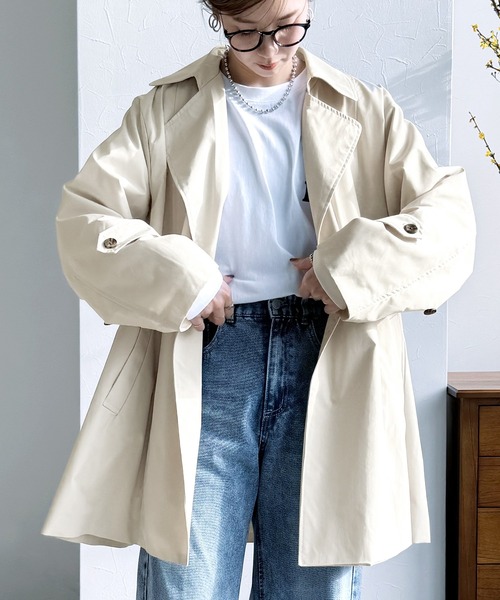 reca（レカ）の「キャンディ袖トレンチ風Aラインコート（トレンチコート・レディース・アイボリー/ブラック/グレイッシュベージュ/ベージュ・M）」の11枚目の写真