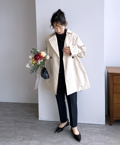 【美品】reca キャンディ袖トレンチ風Aラインコート アイボリー M reca（レカ） トレンチコート コート 入学式 キャンディ袖トレンチ風A