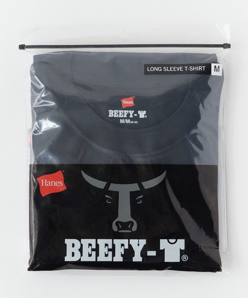 HANES(ヘインズ)の「Hanes/ヘインズ BEEFY L/S T-SHIRT Tシャツ(Tシャツ/カットソー・メンズ・ホワイト/ブラック/グレー/ネイビー・M/L/XL/S)」の2枚目の写真