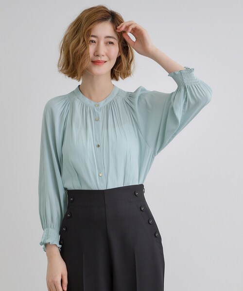 grove（グローブ）の「【デイリーから特別な日まで】華やかさを纏うヴィンテージサテンブラウス（シャツ/ブラウス・レディース・ライトブルー/オフホワイト/ホワイト系3/ブラック系/ピンク・02/03/01/04/05）」の16枚目の写真