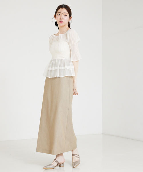 セール】2WAYシャーリングシアーペプラムブラウス オフショル