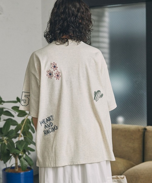 セール】配色 落書き刺繍 オーバーサイズ 半袖Tシャツ（Tシャツ