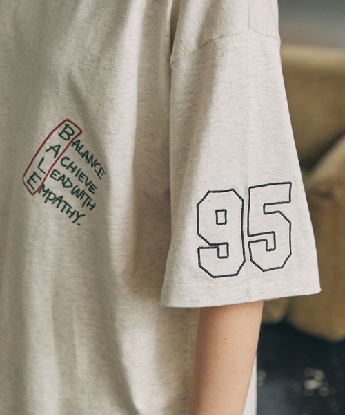 配色 落書き刺繍 オーバーサイズ 半袖Tシャツ MONO-MART LADY'S