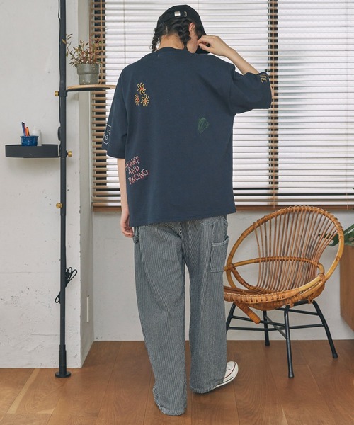 配色 落書き刺繍 オーバーサイズ 半袖Tシャツ MONO-MART LADY'S