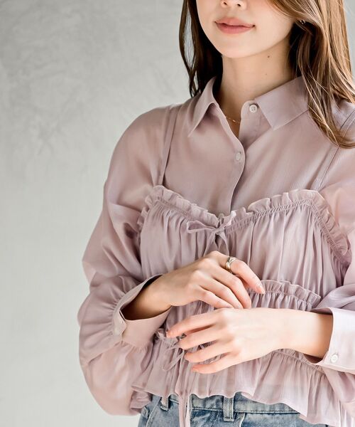 rps（アールピーエス）の「ビスチェ付きシアーブラウス（シャツ/ブラウス・レディース・グレイッシュベージュ/オフホワイト/ブルー/ブラック・フリー）」の18枚目の写真