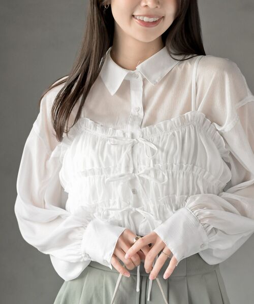 rps（アールピーエス）の「ビスチェ付きシアーブラウス（シャツ/ブラウス・レディース・グレイッシュベージュ/オフホワイト/ブルー/ブラック・フリー）」の10枚目の写真