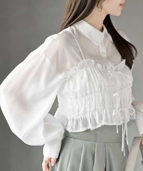 rps（アールピーエス）の「ビスチェ付きシアーブラウス（シャツ/ブラウス・レディース・グレイッシュベージュ/オフホワイト/ブルー/ブラック・フリー）」の9枚目の写真