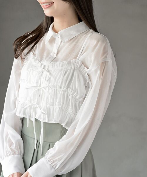 rps（アールピーエス）の「ビスチェ付きシアーブラウス（シャツ/ブラウス・レディース・グレイッシュベージュ/オフホワイト/ブルー/ブラック・フリー）」の7枚目の写真