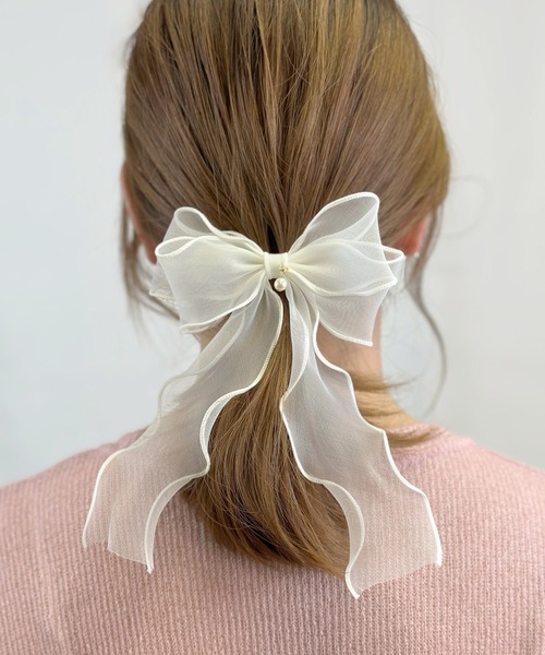 パール付オーガンジーフックポニー ヘアカフ（バレッタ/ヘアクリップ