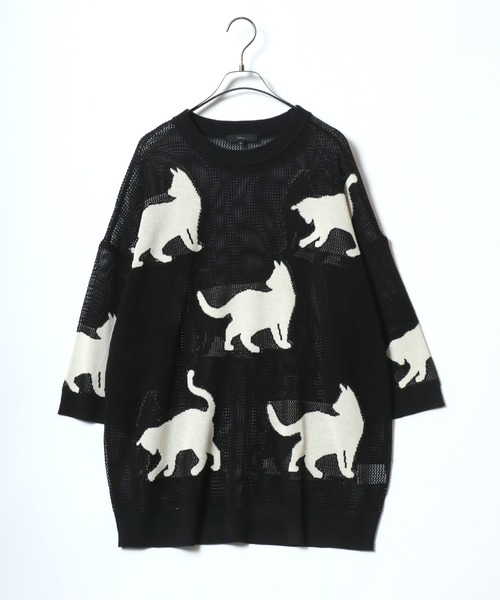 ANPAS(アンパス)の「Allover Pattern Big Cat Openwork Knitting Summer Knit/半袖 総柄 ネコ アニマル ニット 透かし編み サマーニット メンズ レディース(ニット/セーター・メンズ・ブラウン/ブラック/ベージュ・M/L)」の22枚目の写真