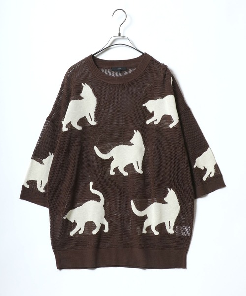 セール】Allover Pattern Big Cat Openwork Knitting Summer