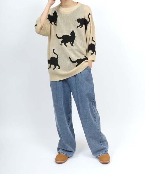 cancan 　オーダー品 セール】Allover Pattern Big Cat Openwork Knitting Summer
