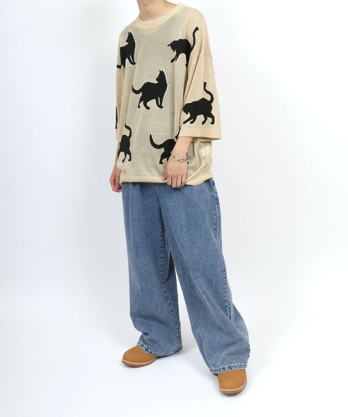 ANPAS(アンパス)の「Allover Pattern Big Cat Openwork Knitting Summer Knit/半袖 総柄 ネコ アニマル ニット 透かし編み サマーニット メンズ レディース(ニット/セーター・メンズ・ブラウン/ブラック/ベージュ・M/L)」の13枚目の写真