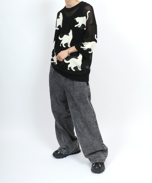 ANPAS(アンパス)の「Allover Pattern Big Cat Openwork Knitting Summer Knit/半袖 総柄 ネコ アニマル ニット 透かし編み サマーニット メンズ レディース(ニット/セーター・メンズ・ブラウン/ブラック/ベージュ・M/L)」の8枚目の写真