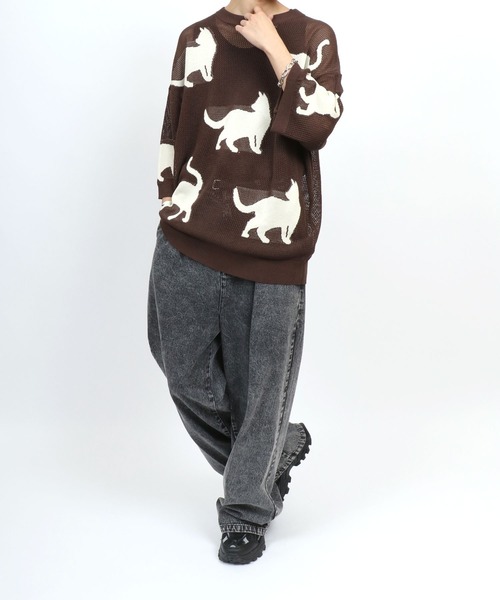 セール】Allover Pattern Big Cat Openwork Knitting Summer