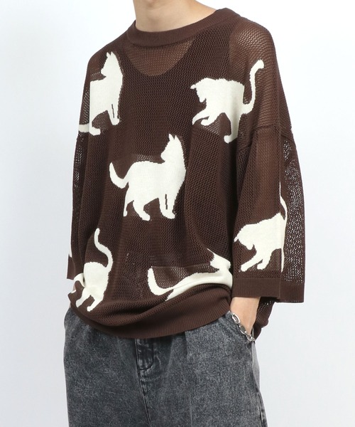 ANPAS(アンパス)の「Allover Pattern Big Cat Openwork Knitting Summer Knit/半袖 総柄 ネコ アニマル ニット 透かし編み サマーニット メンズ レディース(ニット/セーター・メンズ・ブラウン/ブラック/ベージュ・M/L)」の17枚目の写真