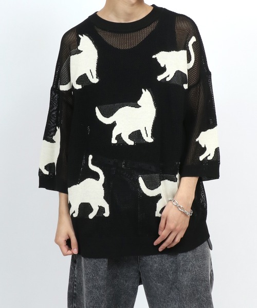ANPAS(アンパス)の「Allover Pattern Big Cat Openwork Knitting Summer Knit/半袖 総柄 ネコ アニマル ニット 透かし編み サマーニット メンズ レディース(ニット/セーター・メンズ・ブラウン/ブラック/ベージュ・M/L)」の16枚目の写真