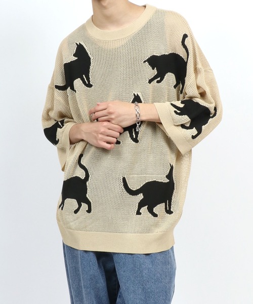 ANPAS(アンパス)の「Allover Pattern Big Cat Openwork Knitting Summer Knit/半袖 総柄 ネコ アニマル ニット 透かし編み サマーニット メンズ レディース(ニット/セーター・メンズ・ブラウン/ブラック/ベージュ・M/L)」の18枚目の写真