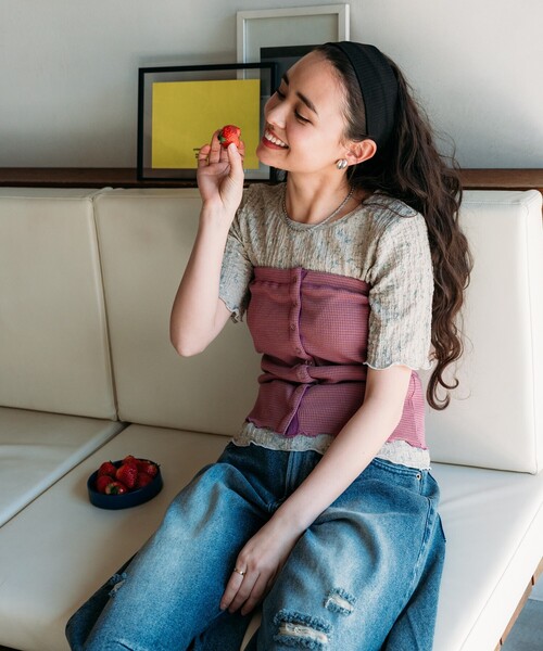 FREAK'S STORE(フリークスストア)の「ワッフルビスチェ/ボーダーキャミビスチェ(キャミソール・レディース・ブラック/ブルーグリーン/ピンク・フリ-)」の3枚目の写真