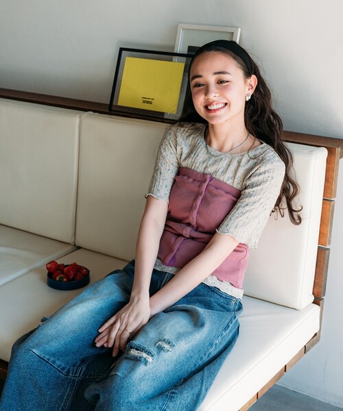 FREAK'S STORE(フリークスストア)の「ワッフルビスチェ/ボーダーキャミビスチェ(キャミソール・レディース・ブラック/ブルーグリーン/ピンク・フリ-)」の5枚目の写真