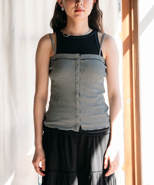 FREAK'S STORE(フリークスストア)の「ワッフルビスチェ/ボーダーキャミビスチェ(キャミソール・レディース・ブラック/ブルーグリーン/ピンク・フリ-)」の12枚目の写真