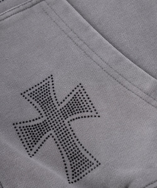 UNKNOWN LONDON（アンノウン・ロンドン）の「フーディー｜WASH GREYxBLACK CROSS ZIP HOODIE｜Unknown London（パーカー・メンズ・グレー・XL/L/M/S/XS）」の4枚目の写真