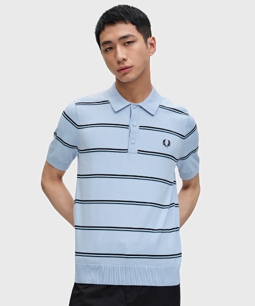 FRED PERRY ストライプ ニットポロシャツ L セール】Striped Knitted Polo Shirt／ストライプニット