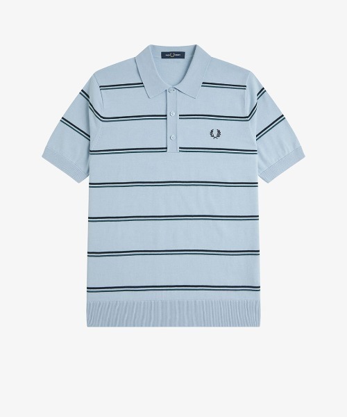 セール】Striped Knitted Polo Shirt／ストライプニット