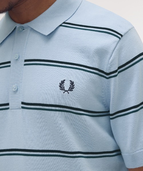 セール】Striped Knitted Polo Shirt／ストライプニット