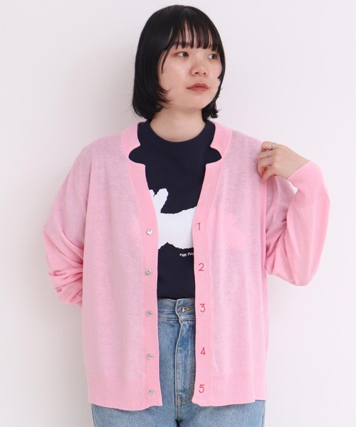 I am I in fact...（アイアムアイインファクト）の「C/Li数字刺繍　Vカーディガン（カーディガン/ボレロ・レディース・ホワイト/チャコールグレー/ピンク/イエロー/グリーン・FREE）」の12枚目の写真