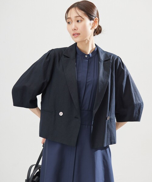 組曲(クミキョク)の「リネンレーヨン ジャケット(テーラードジャケット・レディース・ネイビー系/ベージュ系・S2)」の10枚目の写真