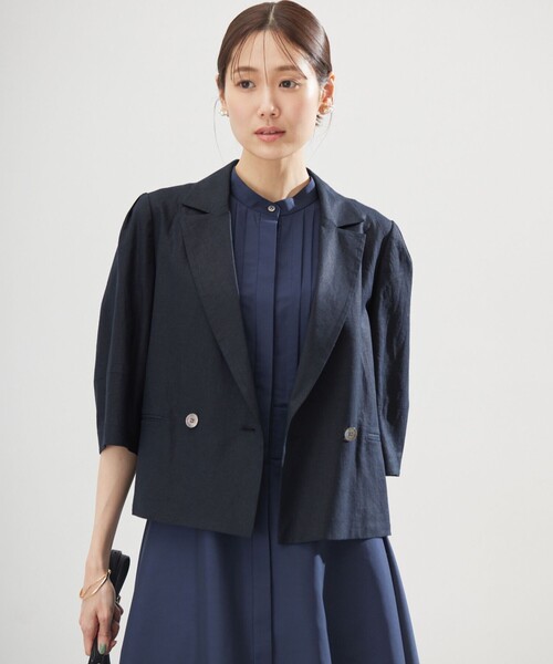 組曲(クミキョク)の「リネンレーヨン ジャケット(テーラードジャケット・レディース・ネイビー系/ベージュ系・S2)」の11枚目の写真
