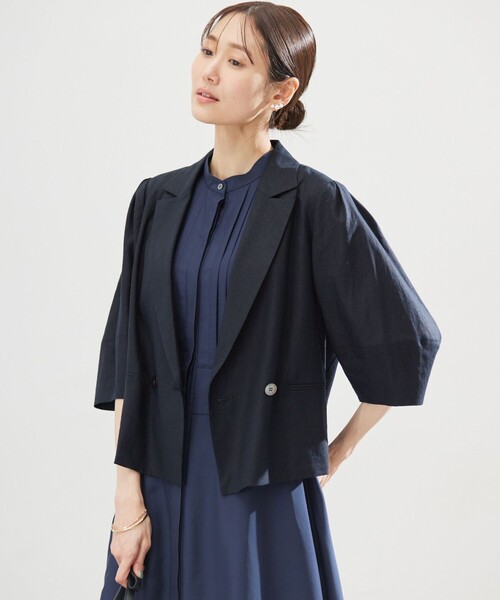 組曲(クミキョク)の「リネンレーヨン ジャケット(テーラードジャケット・レディース・ネイビー系/ベージュ系・S2)」の12枚目の写真