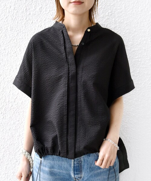 手洗い可能〉サッカー 裾 ドロスト ドルマン ブラウス（シャツ