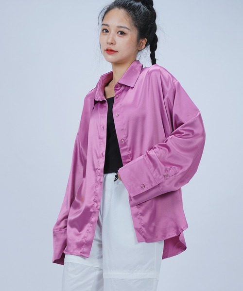 DURAS（デュラス）の「グロスオーバーシャツ（シャツ/ブラウス・レディース・グリーン/キャメル/パープル・SMALL/MEDIUM）」の3枚目の写真