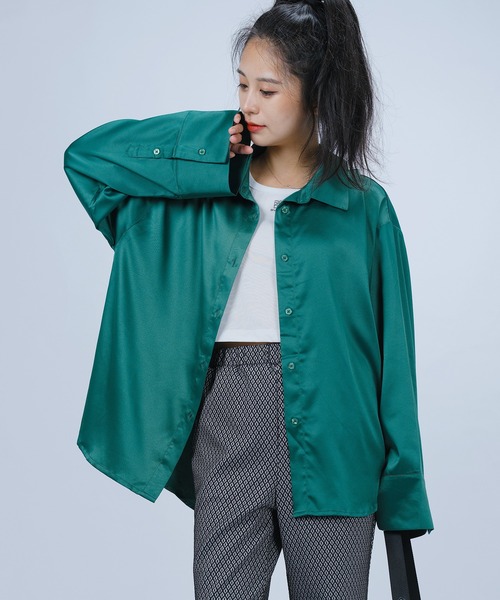 DURAS（デュラス）の「グロスオーバーシャツ（シャツ/ブラウス・レディース・グリーン/キャメル/パープル・SMALL/MEDIUM）」の2枚目の写真