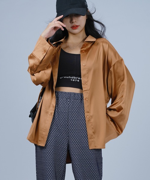 DURAS（デュラス）の「グロスオーバーシャツ（シャツ/ブラウス・レディース・グリーン/キャメル/パープル・SMALL/MEDIUM）」の8枚目の写真