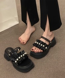 フリルサンダル厚底パールサンダル2way