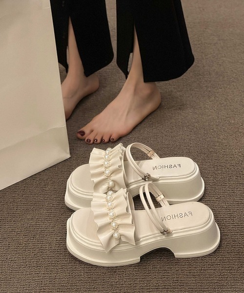 フリル　パール　サンダル　厚底 miniministore｜フリルサンダル厚底パールサンダル2way