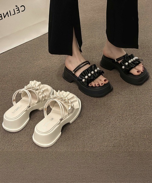 Miniministore(ミニミニストア)の「フリルサンダル厚底パールサンダル2way(サンダル・レディース・ブラック/アイボリー・22.5cm/23.0cm/23.5cm/24.0cm/24.5cm)」の14枚目の写真