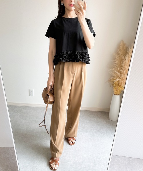 &. NOSTALGIA(アンドドットノスタルジア)の「【ZOZO限定】裾フリルTシャツ(接触冷感・UVカット)(Tシャツ/カットソー・レディース・オフホワイト/ブラック・M)」の21枚目の写真