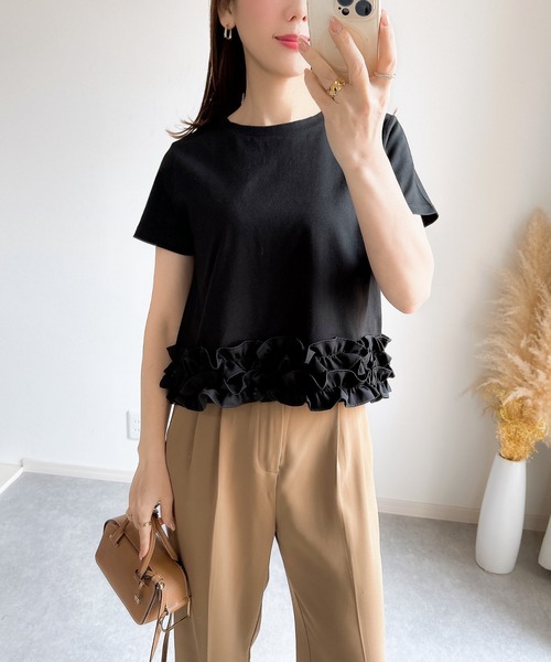 &. NOSTALGIA(アンドドットノスタルジア)の「【ZOZO限定】裾フリルTシャツ(接触冷感・UVカット)(Tシャツ/カットソー・レディース・オフホワイト/ブラック・M)」の20枚目の写真