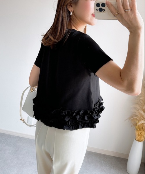 ヘルノ Tシャツ 裾フリル 濃紺 トップス