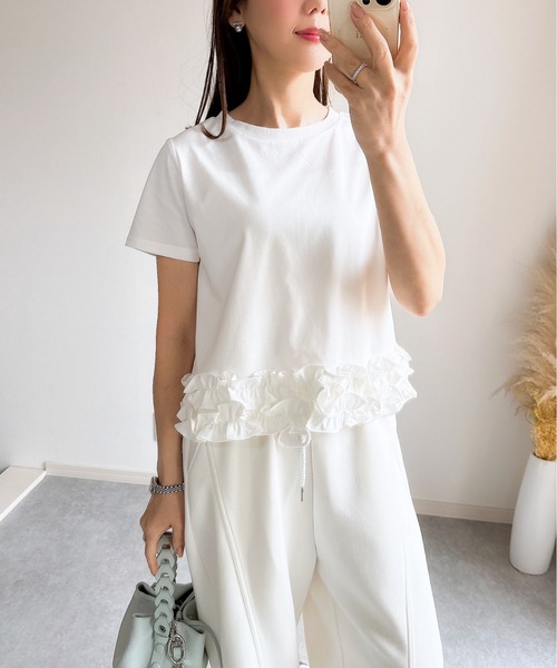 【美品】ENFOLD ソフト天竺 デコラティブ Tシャツ フリル M 美品】ENFOLD ソフト天竺 デコラティブ Tシャツ フリル M ENFÖLD