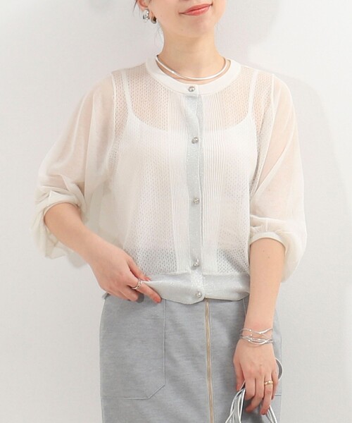 MICO COULIER（ミコクリエ）の「極細メッシュパフスリーブカーディガン（カーディガン/ボレロ・レディース・ブルー/チャコールグレー/オフホワイト/ライトグレー/マスタード・38）」の2枚目の写真