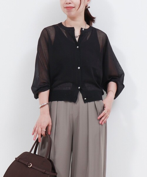 MICO COULIER（ミコクリエ）の「極細メッシュパフスリーブカーディガン（カーディガン/ボレロ・レディース・ブルー/チャコールグレー/オフホワイト/ライトグレー/マスタード・38）」の3枚目の写真