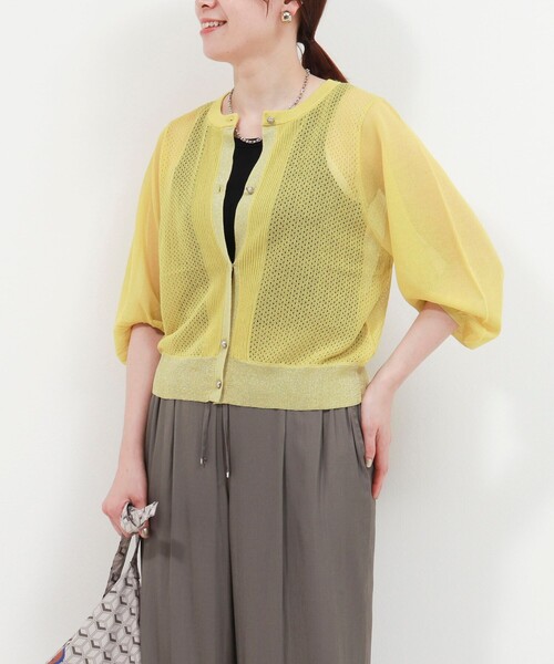 MICO COULIER（ミコクリエ）の「極細メッシュパフスリーブカーディガン（カーディガン/ボレロ・レディース・ブルー/チャコールグレー/オフホワイト/ライトグレー/マスタード・38）」の12枚目の写真