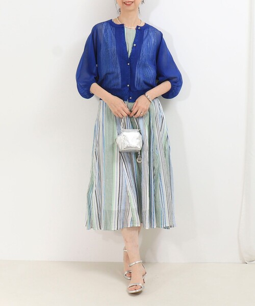 MICO COULIER（ミコクリエ）の「極細メッシュパフスリーブカーディガン（カーディガン/ボレロ・レディース・ブルー/チャコールグレー/オフホワイト/ライトグレー/マスタード・38）」の16枚目の写真