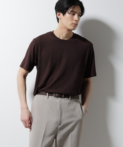 NANO universe(ナノユニバース)の「「Damerino」ヘリンボンクルーネックTシャツ/防シワ・吸水速乾・UVカット(Tシャツ/カットソー・メンズ・チャコール/ネイビー/ブラウン・S/M/L)」の3枚目の写真