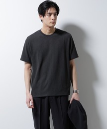 「Damerino」ヘリンボンクルーネックTシャツ/防シワ・吸水速乾・UVカット